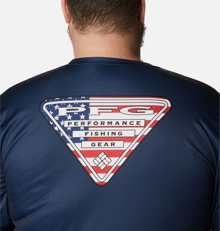 Men's Columbia PFG Terminal Tackle State Triangle Long Sleeve Sweatshirts Navy | Plus Size CA-KA4C3